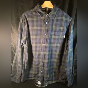 Eddie Bauer Navy and Forest Plaid Button Down  Shirt 100% Cotton Size Xl